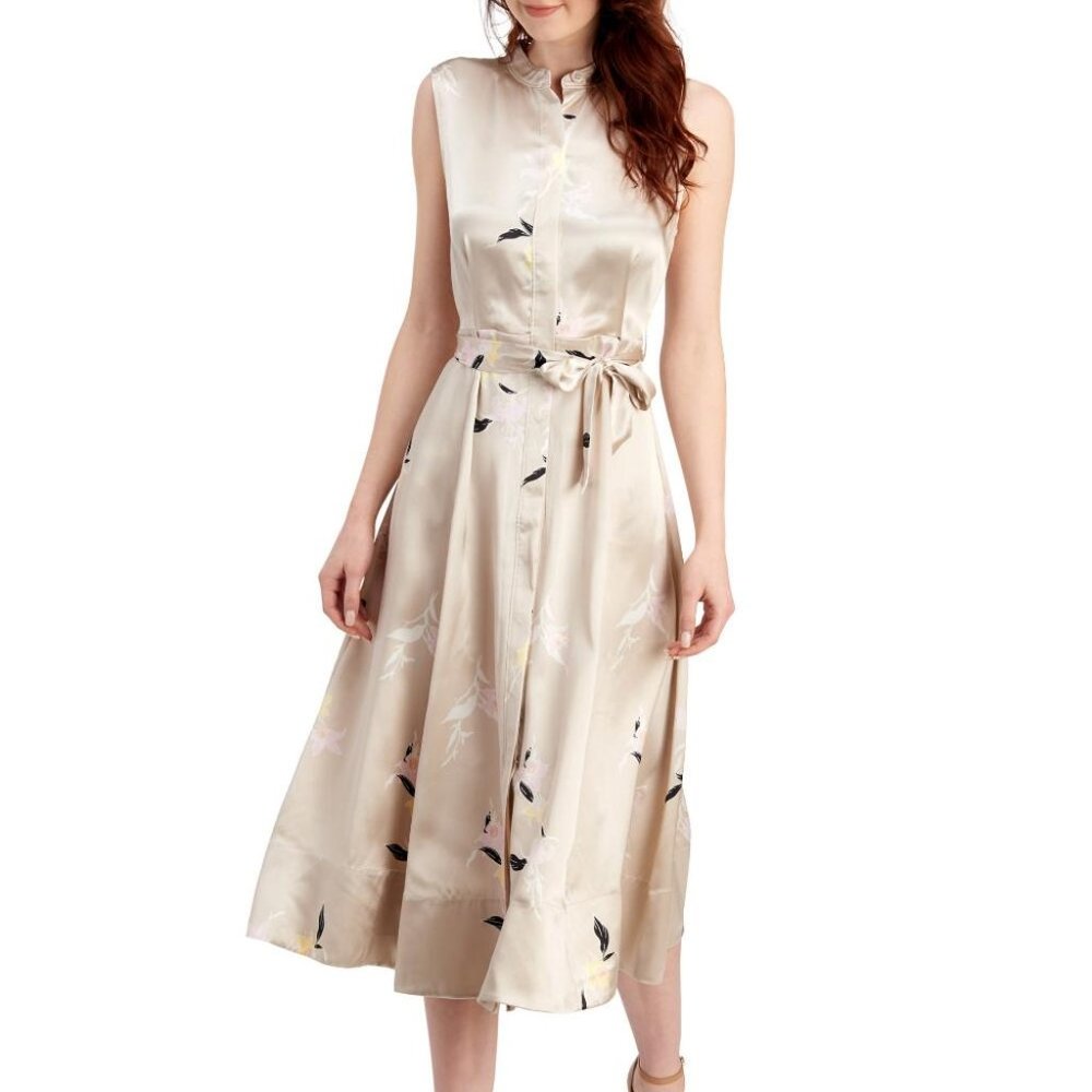Vince Camuto Clevete Floral Silk Midi Shirt Dress